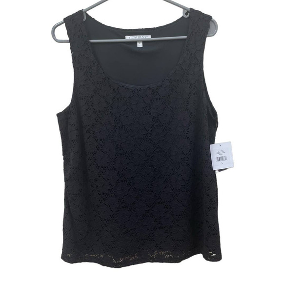 NWT Company by Ellen Tracy Stretch Lace Sleeveless Top Black Large - Picture 1 of 9